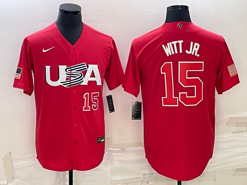 Men 2023 World Cub USA #15 Witt jr Red Nike MLB Jersey3->mlb hats->Sports Caps